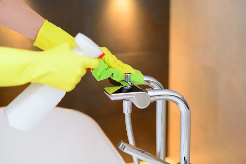 Close-up of carpet fibres being cleaned with specialist equipment